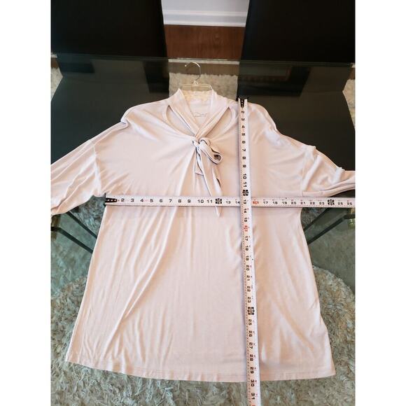 DG2 Diane Gilman Blouse XL Light Gray Tie Neck Long Sleeve Keyhole Front Top - Picture 13 of 13